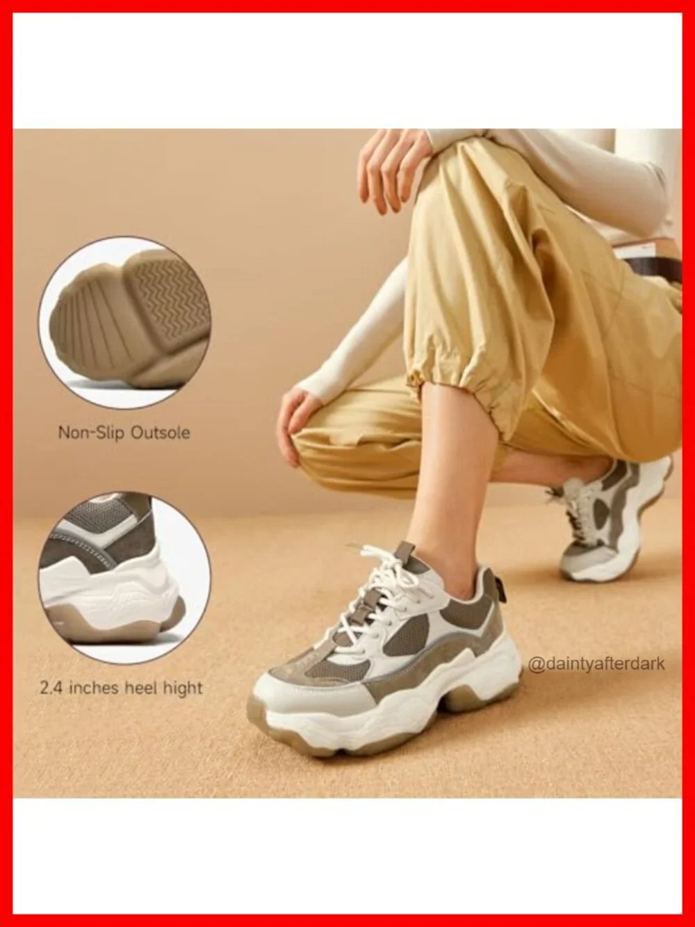 Chunky Platform Sneakers Women Lace Up Leather Casual Dad Shoes Comfortable